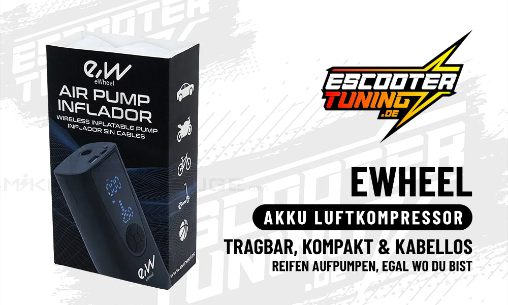 Tragbarer Akku-Luftkompressor für E-Scooter, E-Bike & Auto – Digital, USB, mit LED & Powerbank